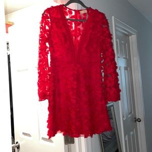 Red textured floral dress